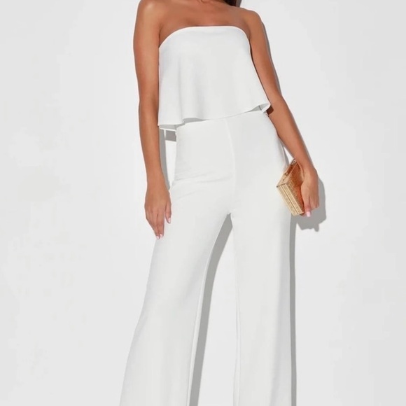 Lulus Pants - Lulu's Chic White Strapless Jumpsuit